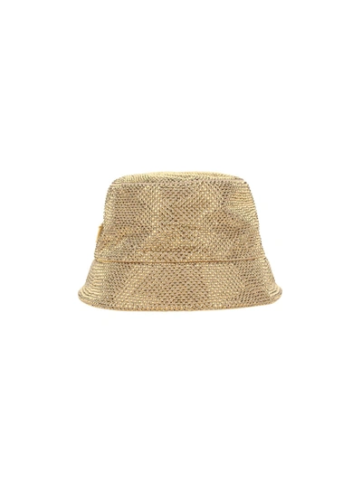 Prada Satin Bucket Hat With Crystals In Platino