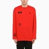 FRED PERRY RAF SIMONS FRED PERRY RAF SIMONS RED LONG SLEEVES T SHIRT WITH PRINTS