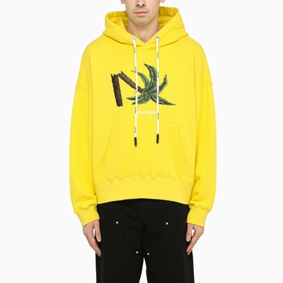 Palm Angels Broken Palm Embroidery Cotton Hoodie In Yellow