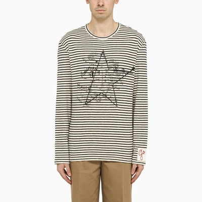 GOLDEN GOOSE GOLDEN GOOSE DELUXE BRAND IVORY AND BLUE STRIPED T SHIRT