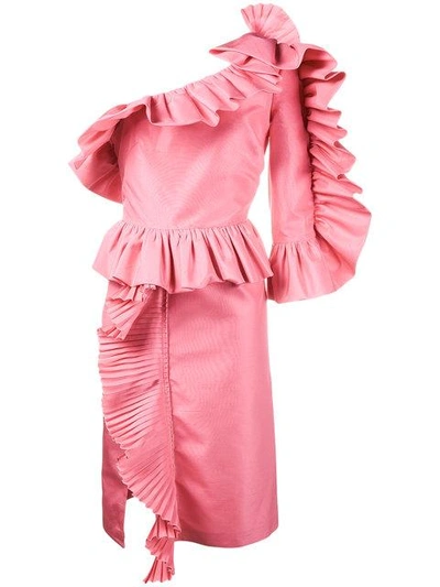 Gucci One Shoulder Ruffled Modern Dress - Pink & Purple