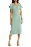 Hugo Boss Slim-fit Long-length Dress With V Neckline In Green