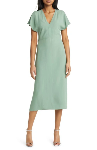 Hugo Boss Slim-fit Long-length Dress With V Neckline In Light Green