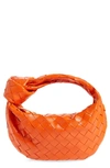 Bottega Veneta Women Mini Jodie Leather Handbag With Intrecciato Motif In 7642 Orange-gold