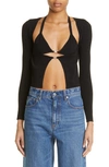 Alexander Wang Twinset Hybrid Bikini Cardigan With Crystal Logo In Black
