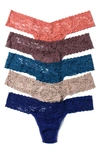 Hanky Panky 5-pack Low-rise Multicolor Lace Thongs In Himalayan Pink/dusk/beguiling