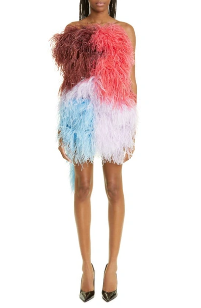 Attico Keri Feather-embellished Minidress In Multicolor