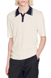 Sandro Stripe Collar Polo Sweater In Off White