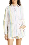 Ganni Striped Cotton Shirt In Pink Multicolour