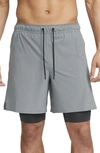 Nike Men's Unlimited Dri-fit 7" 2-in-1 Versatile Shorts In Dark Smoke Grey/ Black
