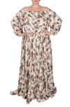 Mayes Nyc Eddy Off-shoulder Bird-print Maxi Dress In Crane Print