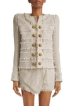 BALMAIN FRINGED COTTON STRETCH HOPSACK JACKET