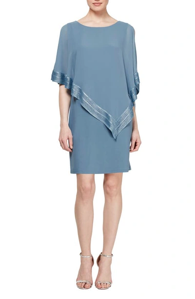 Sl Fashions 111176 Short Cocktail Chiffon Cape Dress In Multi