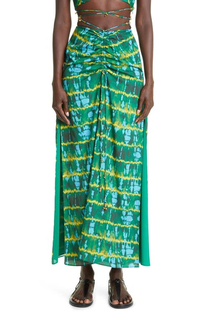 Altuzarra Safia Embellished Ruched Tie-dyed Crepe De Chine Maxi Skirt In Butterscotch