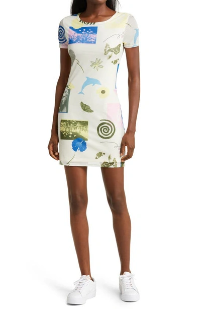 Bp. Print Mesh Dress In Ivory- Blue Spring Collage