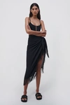 Simkhai Clammy Solid Fringe-trim Sarong Coverup In Black