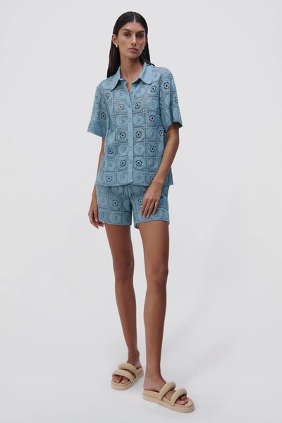 Jonathan Simkhai Radia Crochet Coverup Short In Celeste Blue