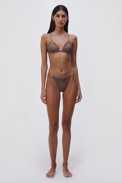 Jonathan Simkhai Adalia Crystal Mesh Bikini Bottom In Caraway