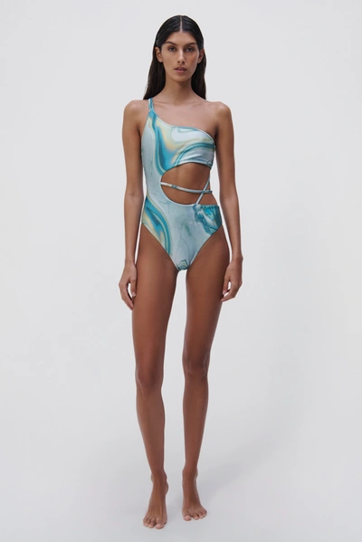 Jonathan Simkhai Stormi Marble Print One Piece In Laguna Marble