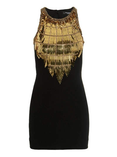 Balmain Sequin-embellished Sleeveless Dress In Black,gold