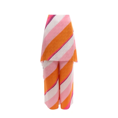 Fendi Skirt-layered Logo-jacquard Silk Wide-leg Trousers In Pink