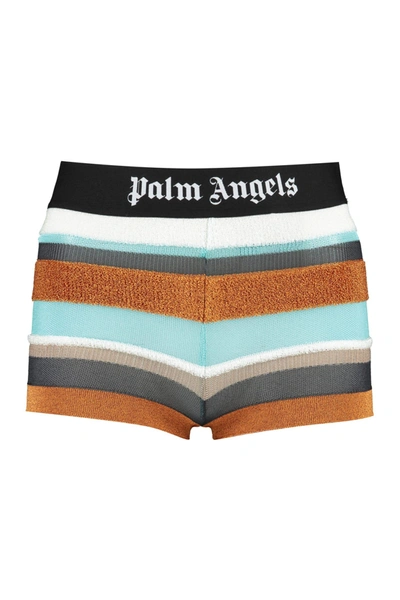 Palm Angels Logo-waistband Striped Knitted Shorts In Brown
