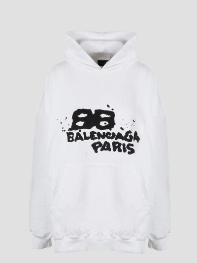 Balenciaga Hand Drawn Bb Icon Hoodie Large Fit In White