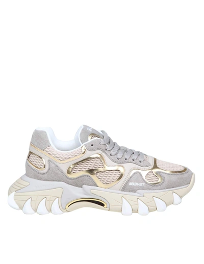Balmain Gold Neutral B-east Leather Sneakers In Grey