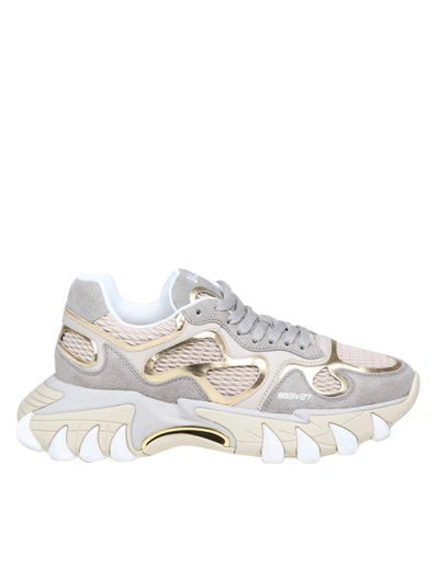 Balmain Gold Neutral B-east Leather Sneakers In Oro
