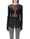 Balmain Black Long Sleeve Top With Semi-transparent Fabric In Black