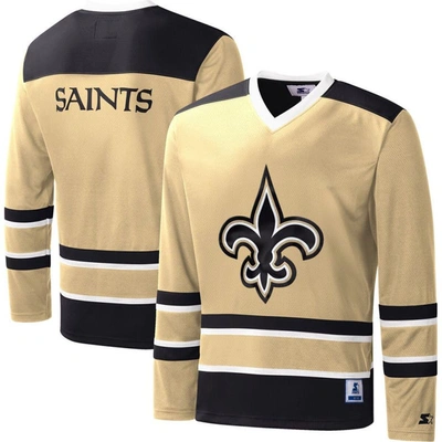 Starter Gold New Orleans Saints Cross-check V-neck Long Sleeve T-shirt