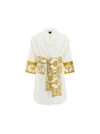 Versace Barocco Hooded Short Bathrobe In Bianco