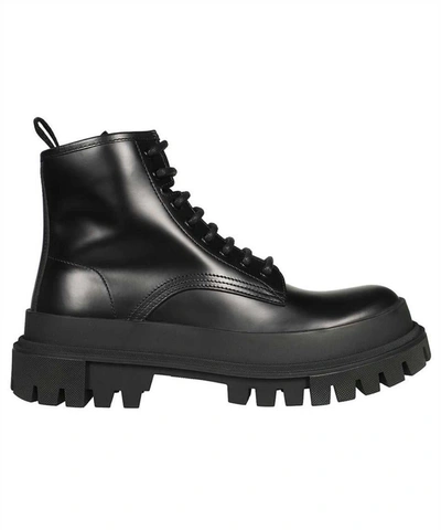 Dolce & Gabbana Studded Calfskin Hi-trekking Ankle Boots In Black