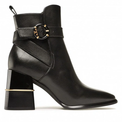 Tory Burch Block Heel Ankle Length Round Toe Boots In Brown