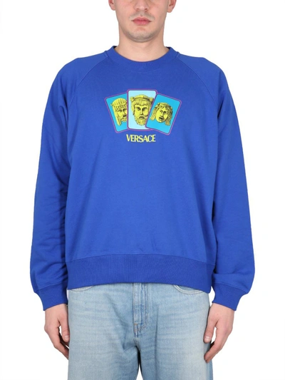 Versace Logo-print Cotton Sweatshirt In Blue