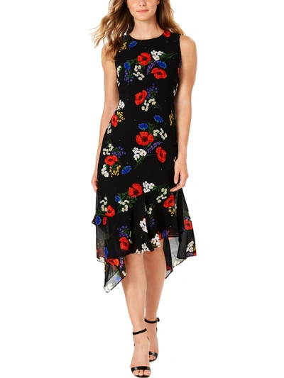 Calvin Klein Womens Floral Print Ruffled Midi Dress In Multi