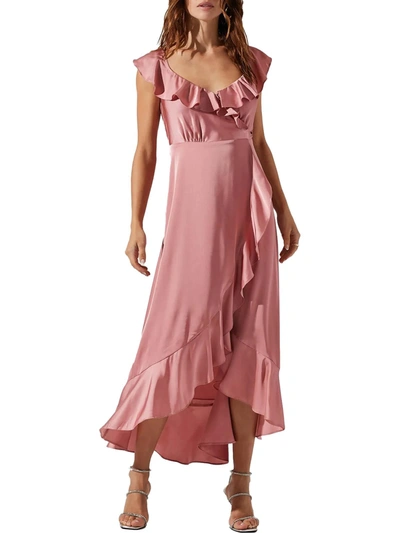 Astr Womens Satin Midi Wrap Dress In Pink