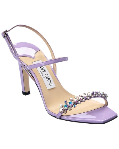 Jimmy Choo Meira 85 Crystal-embellished Patent-leather Slingback Sandals In Lavender