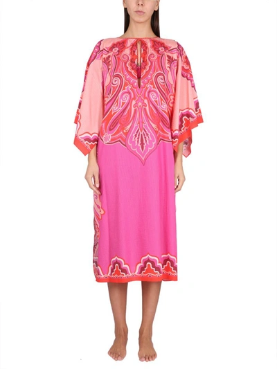 Etro Plissiertes Kleid Mit Grafischem Print In Fuchsia