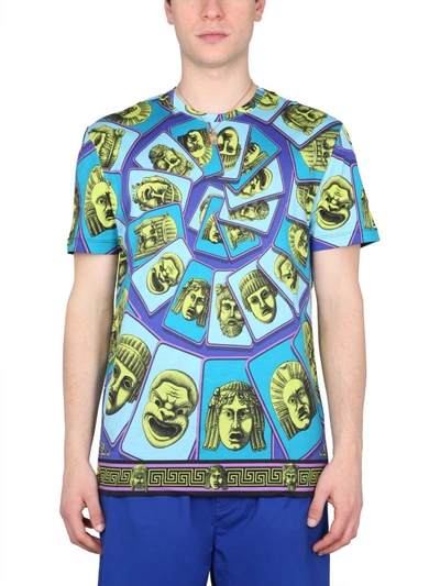 Versace Le Maschere Cotton T-shirt In Green