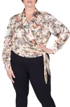 MAYES NYC DONNA FAUX WRAP SATIN BLOUSE