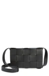 Bottega Veneta Cassette Leather Crossbody In Black/gold