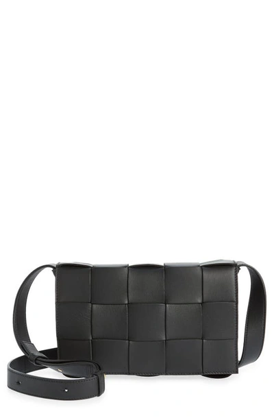 Bottega Veneta Cassette Leather Crossbody In Black/gold