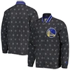 STARTER STARTER BLACK GOLDEN STATE WARRIORS IN-FIELD PLAY FASHION SATIN FULL-ZIP VARSITY JACKET