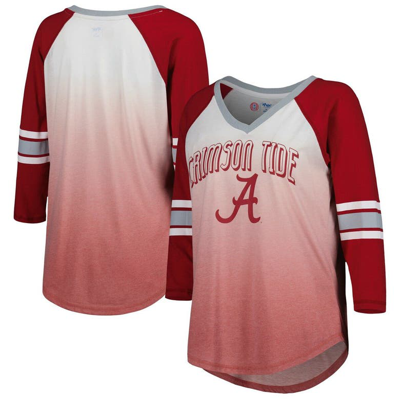 G-iii 4her By Carl Banks White/crimson Alabama Crimson Tide Lead Off Ombre Raglan 3/4-sleeve V-neck In White,crimson