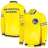 STARTER STARTER GOLD GOLDEN STATE WARRIORS SLIDER SATIN FULL-SNAP VARSITY JACKET