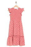 MELROSE AND MARKET SMOCKED FLUTTER SLEEVE MIDI DRESS