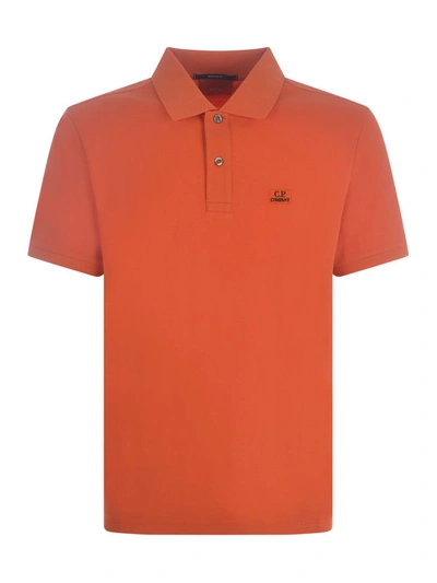 C.p. Company Logo Embroidery Polo Shirt In Orange