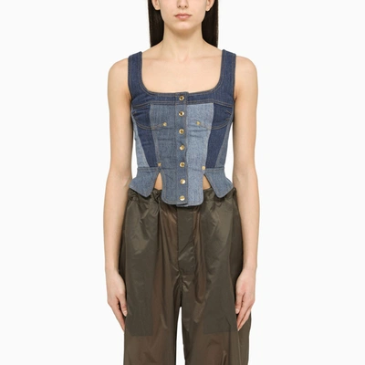 Marine Serre Regenerated Denim Bustier Top In Blue