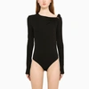Versace Off-shoulder Long-sleeve Bodysuit In Black